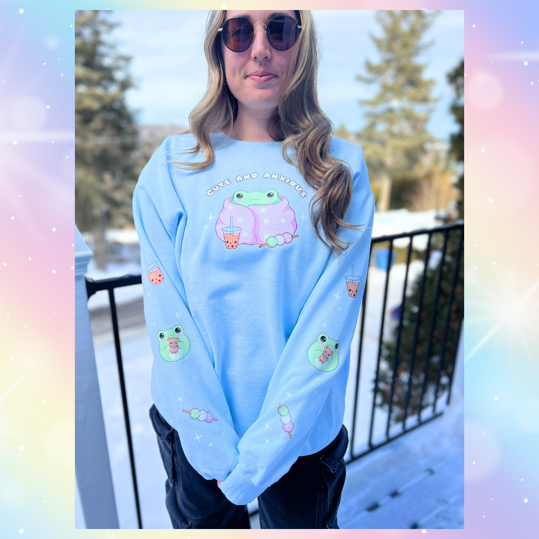 CUTE AND ANXIOUS🐸🩷🫧 Printed crewneck