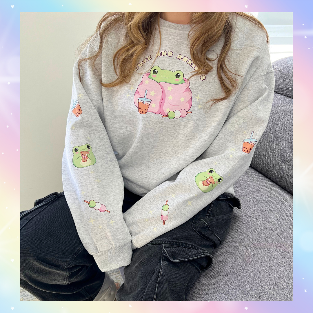 CUTE AND ANXIOUS🐸🩷🫧 Printed crewneck