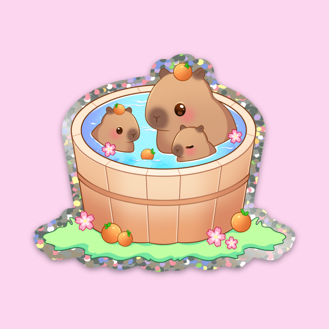 Capybara Family Glitter Sticker