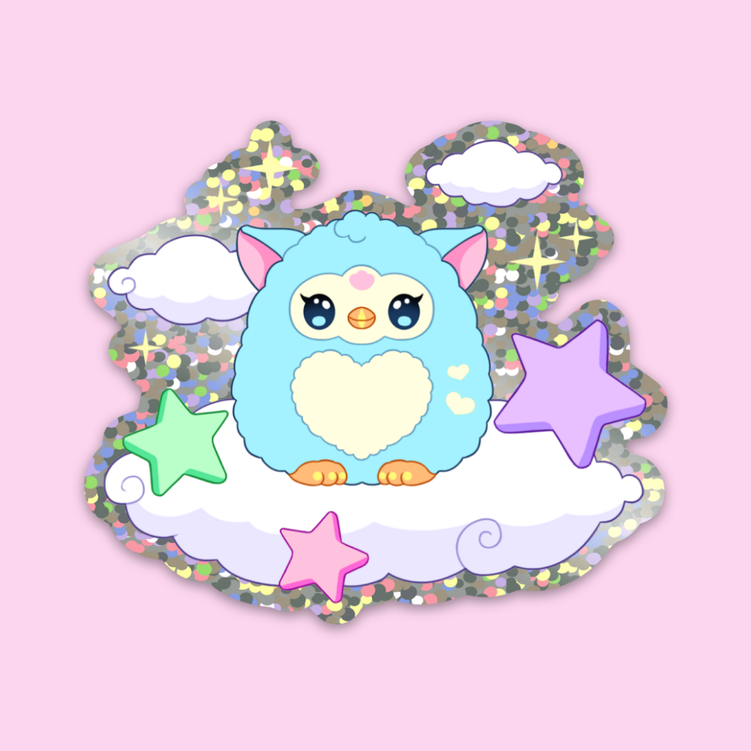 Kawaii Baby with Stars Glitter Sticker