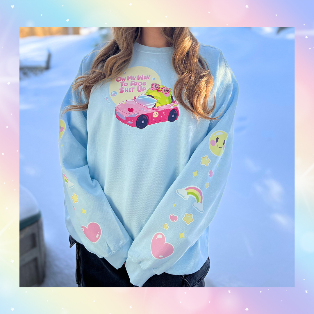 ON MY WAY TO FROG SHIT UP 🐸🩷🫧 Printed crewneck