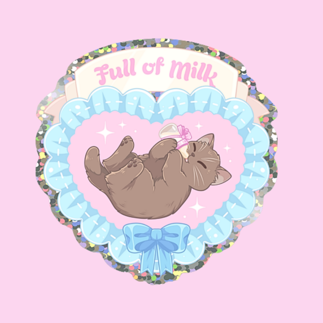 Full of Milk Glitter Sticker