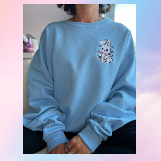 Kawaii Bunny with love crewneck ready to ship