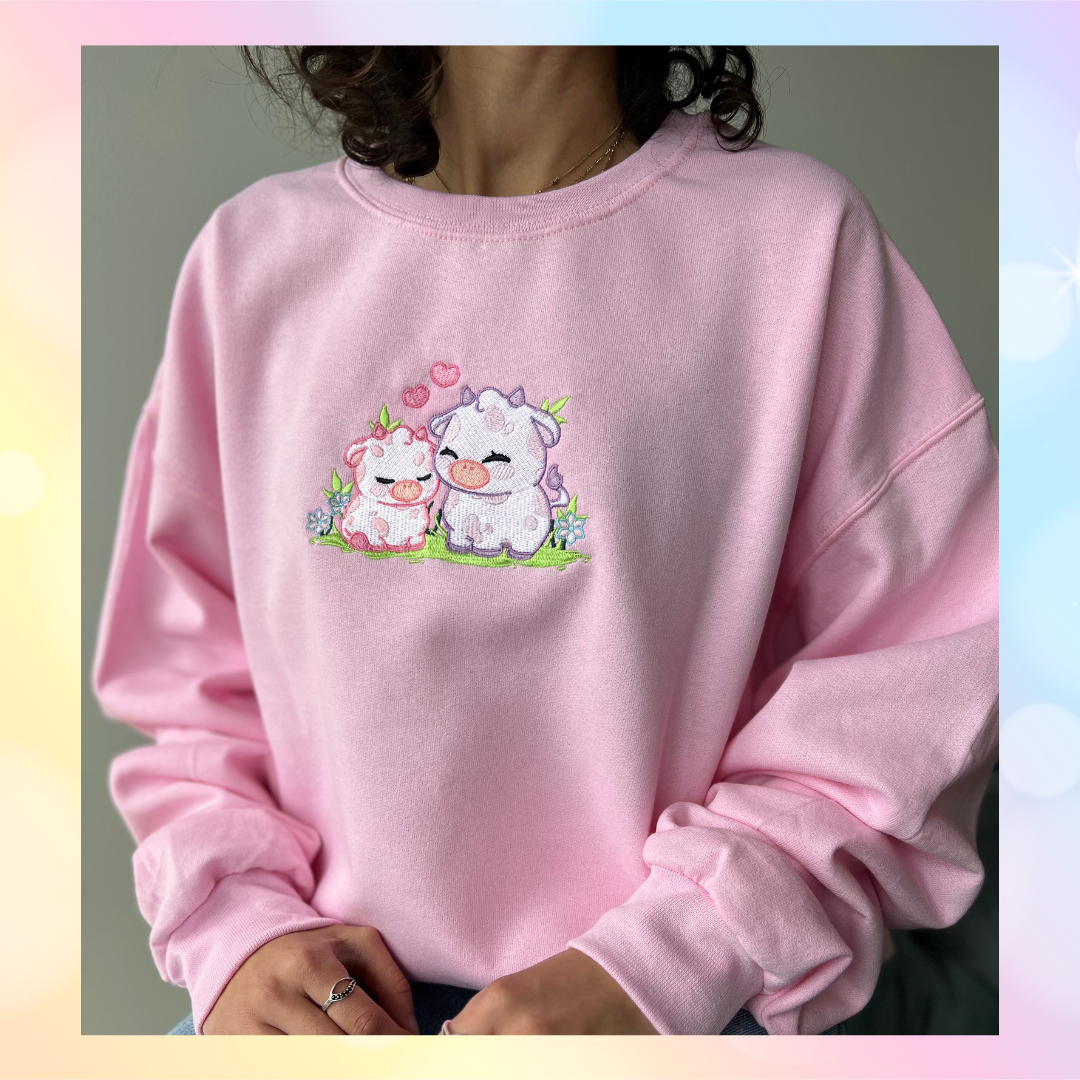 Kawaii Cow with baby crewneck