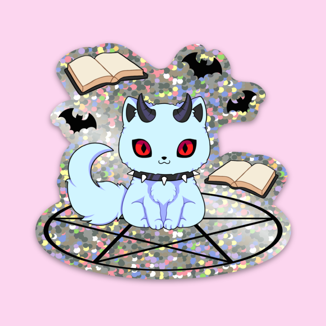 Demon Kitty Glitter Sticker