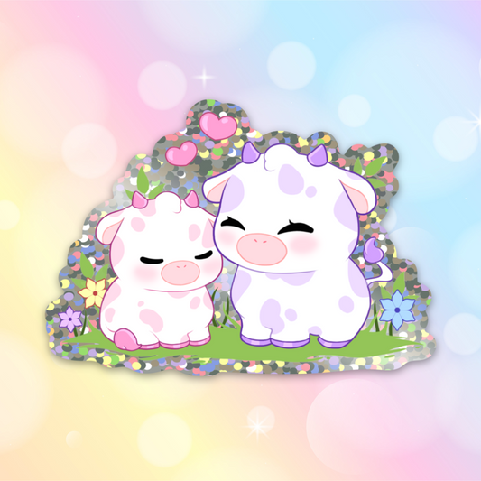 Kawaii Cow with Baby Glitter Sticker