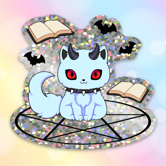 Demon Kitty Glitter Sticker